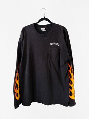 Vintage Chad's Place Saloon Big Bear Lake T-shirt Flames on Sleeve